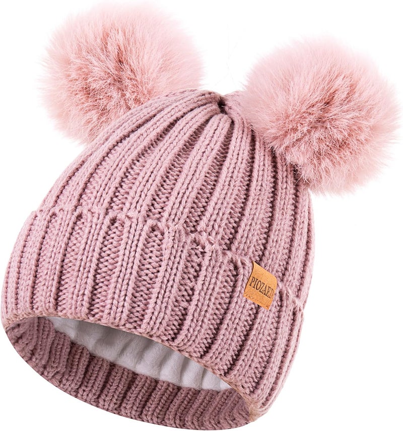 PIOZAED Women's Winter Warm Knit Beanie with Faux Fur Pom Skull Cap Cozy Fleece Lined Hat for Women - Image 1